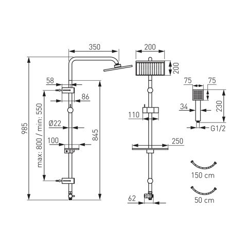 Душевая система черный SQUERTO LUX NP24-BL — фото 3